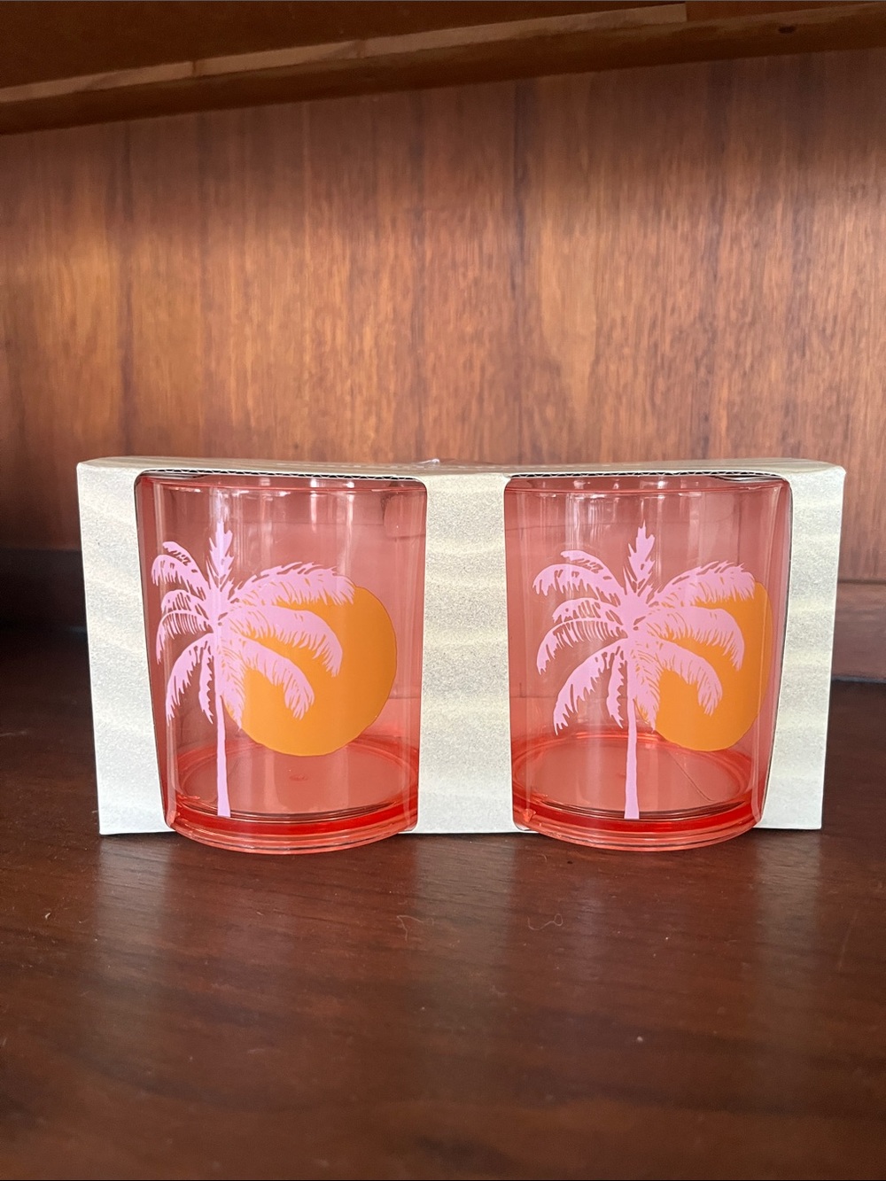 Desert Palms Poolside Tumblers - Pink with Orange Palm Graphic